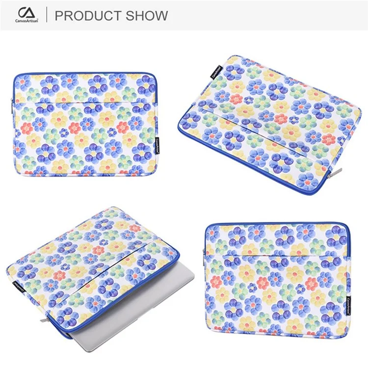 Canvasartisan G51-11 Patrón De Flores Portátil Patrón De Flores De 14 Pulgadas Bolsa De Manga Portátil De 14 Pulgadas PU CUADERO DE CUERO PUSABLO
