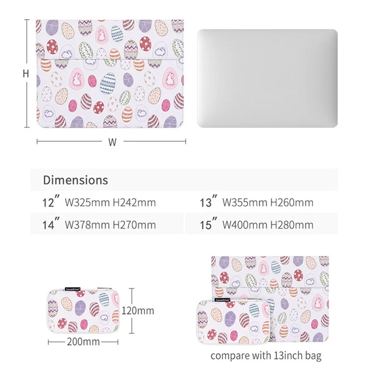 Canvasartisan E52-T0121 2pcs/Set De 15 Pulgadas Patrón De Elipse Mango De Laptop De La Aleta Magnética PU + Bolsa Pequeña