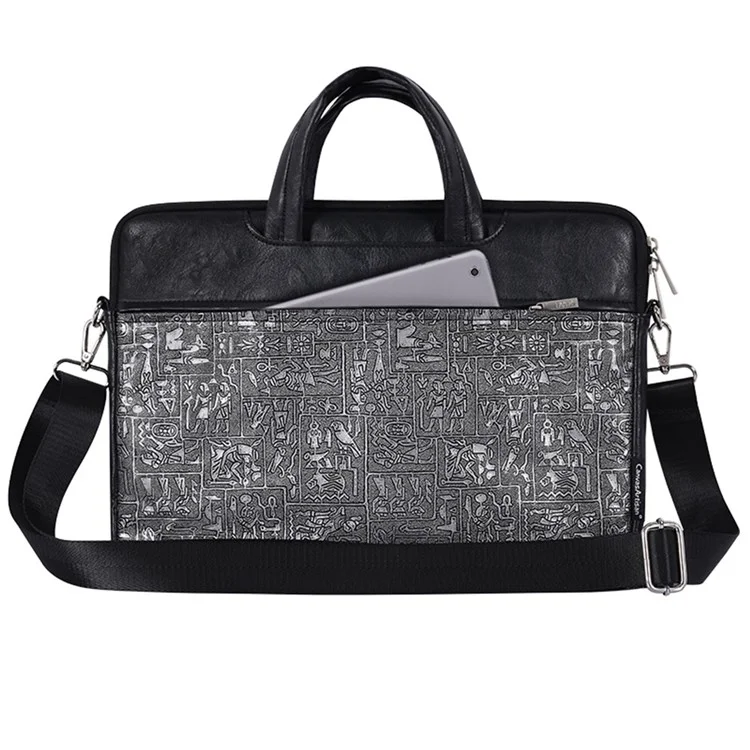 Canvasartisan L27-C22 14 '' Notebook-Handtasche Ägypten Style Muster Drucklaptop Bag Umhängetasche Mit Vorderer Tasche - Schwarz
