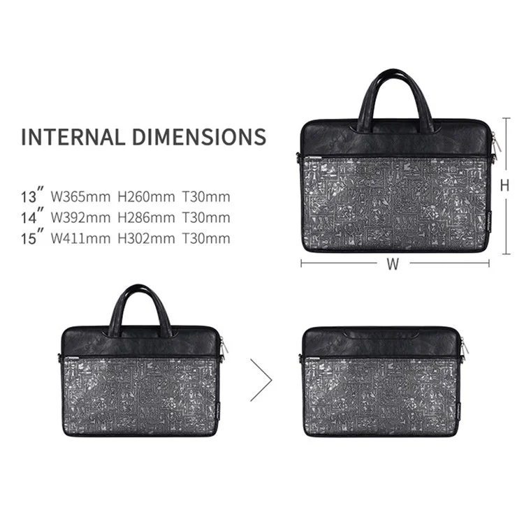 Canvasartisan L27-C22 14 '' Notebook-Handtasche Ägypten Style Muster Drucklaptop Bag Umhängetasche Mit Vorderer Tasche - Schwarz
