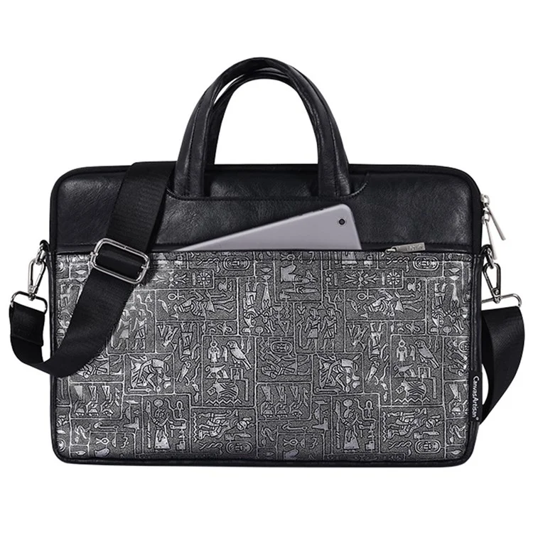 Canvasartisan L27-C22 14 '' Notebook-Handtasche Ägypten Style Muster Drucklaptop Bag Umhängetasche Mit Vorderer Tasche - Schwarz
