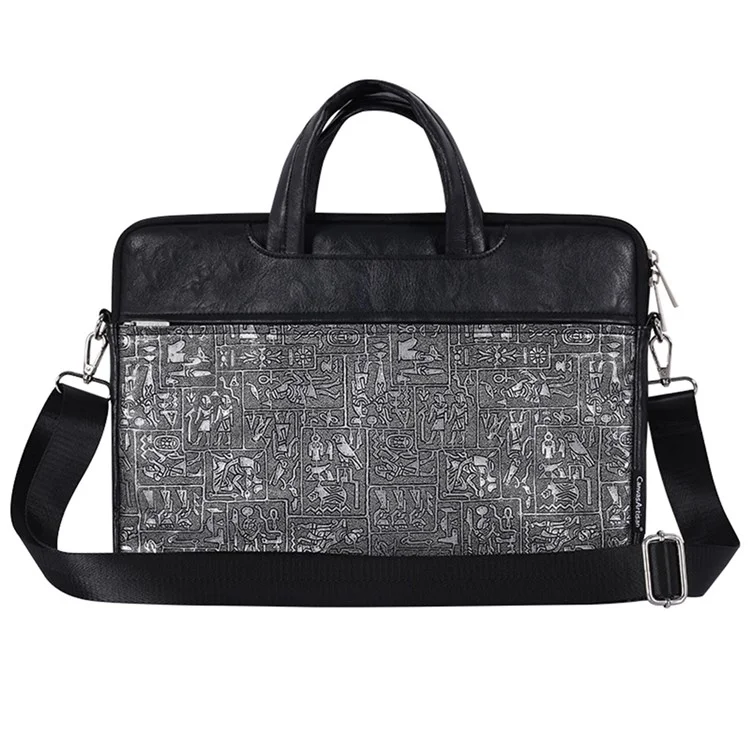 Canvasartisan L27-C22 14 '' Notebook-Handtasche Ägypten Style Muster Drucklaptop Bag Umhängetasche Mit Vorderer Tasche - Schwarz