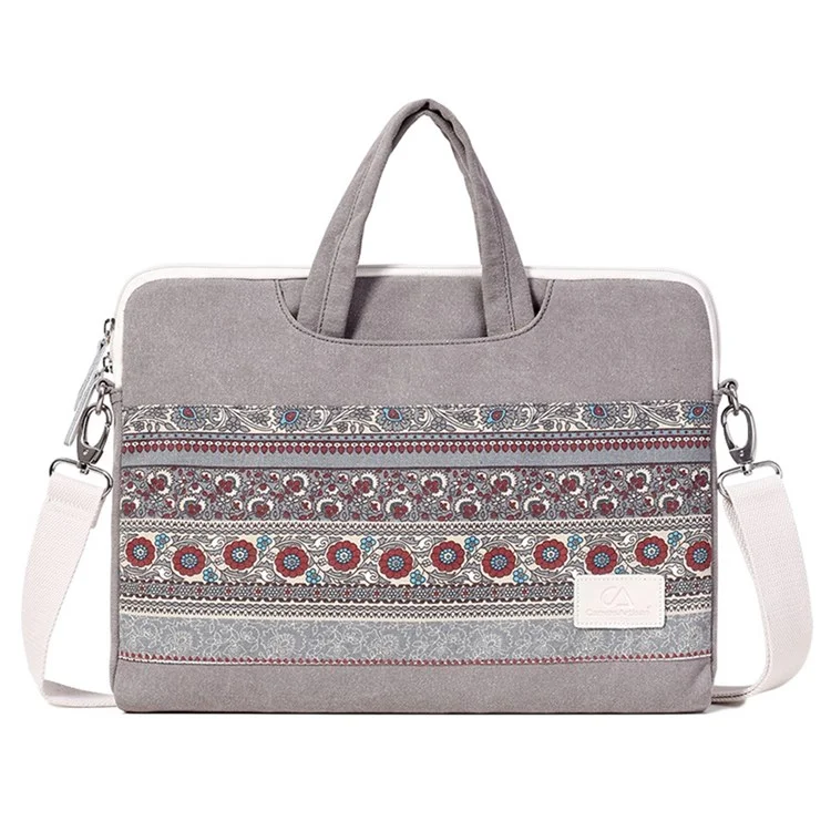 CANVASARTISAN T38-5 Laptop Bag 15-inch National Style Pattern Computer Canvas Fabric Briefcase Sleeve with Shoulder Strap