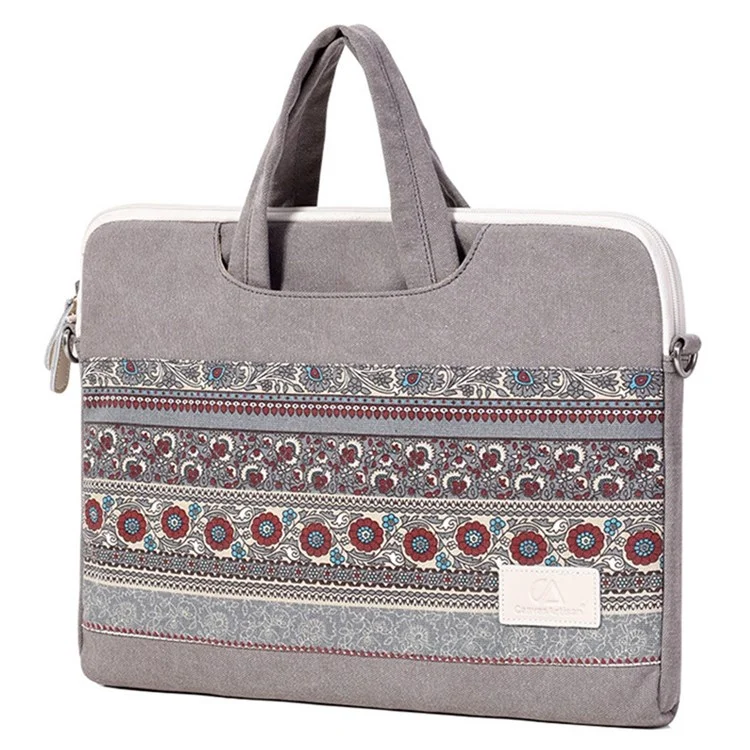 CANVASARTISAN T38-5 Laptop Bag 15-inch National Style Pattern Computer Canvas Fabric Briefcase Sleeve with Shoulder Strap