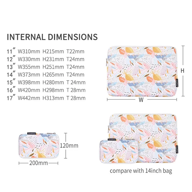 CANVASARTISAN G53-T0121 for 15-inch Notebook Stylish Patterned Laptop Zippered Protective Bag Waterproof PU Case Pouch Storage Organizer + Small Bag Set