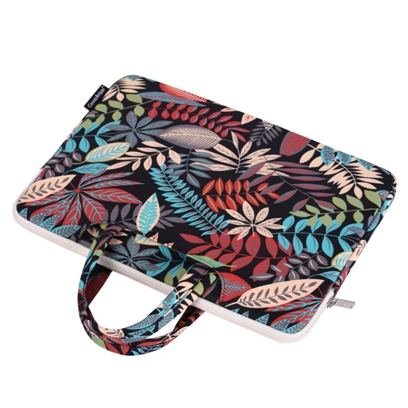 CANVASARTISAN H30-B01 Colorful Big Leaf Pattern 15-inch Zipper Laptop Bag Computer Notebook Carrying Pouch Handbag - Beige