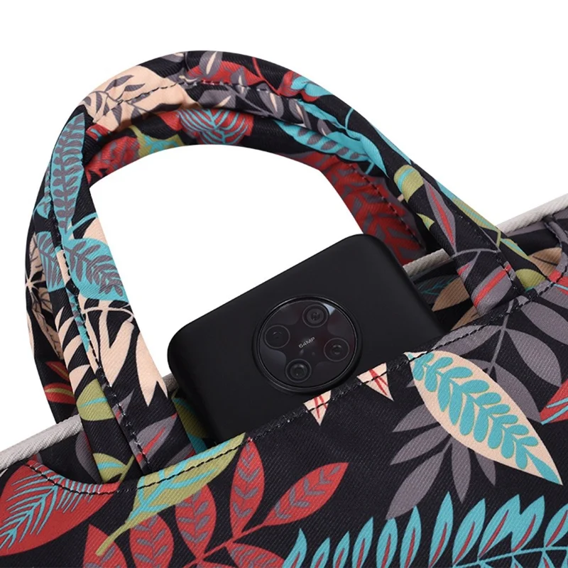 CANVASARTISAN H30-B01 Colorful Big Leaf Pattern 15-inch Zipper Laptop Bag Computer Notebook Carrying Pouch Handbag - Beige