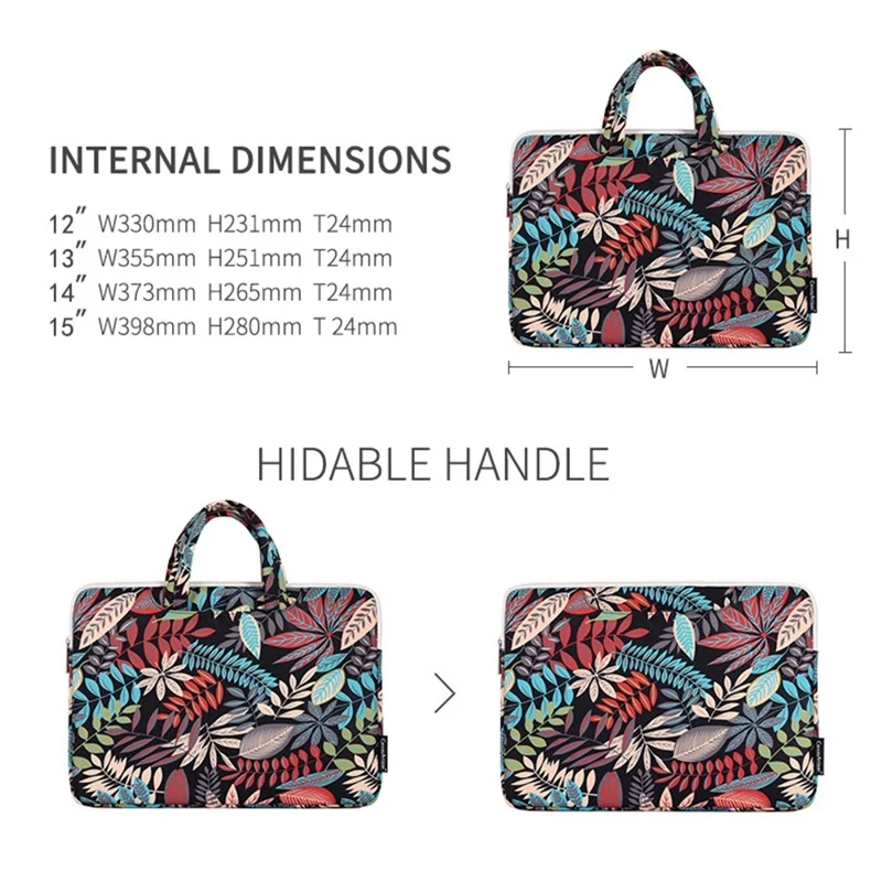 CANVASARTISAN H30-B01 Colorful Big Leaf Pattern 15-inch Zipper Laptop Bag Computer Notebook Carrying Pouch Handbag - Beige