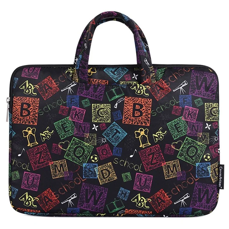 CANVASARTISAN H17-B01 for 13-inch Notebook Colorful Characters Patterned Polyester Carrying Briefcase Shock-Proof Handheld Laptop Handle Bag Protective Sleeve Bag
