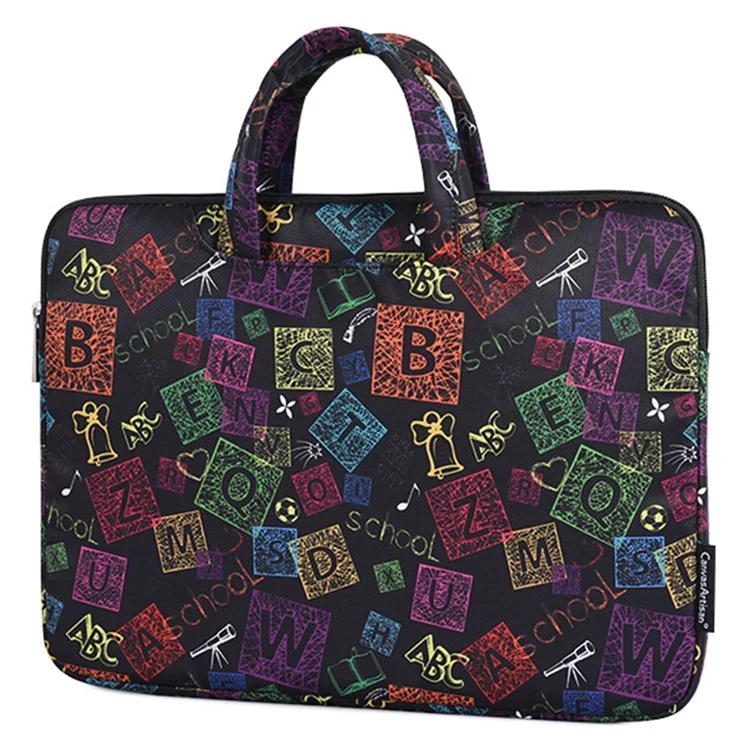 CANVASARTISAN H17-B01 for 14-inch Notebook Colorful Characters Patterned Polyester Handbag Cover Carrying Briefcase Shock-Proof Waterproof Handheld Laptop Handle Protective Sleeve Bag