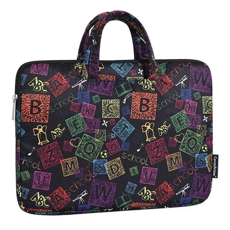CANVASARTISAN H17-B01 for 14-inch Notebook Colorful Characters Patterned Polyester Handbag Cover Carrying Briefcase Shock-Proof Waterproof Handheld Laptop Handle Protective Sleeve Bag