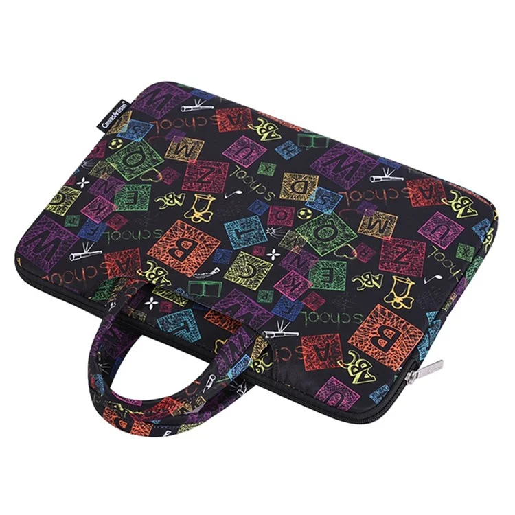 CANVASARTISAN H17-B01 for 14-inch Notebook Colorful Characters Patterned Polyester Handbag Cover Carrying Briefcase Shock-Proof Waterproof Handheld Laptop Handle Protective Sleeve Bag