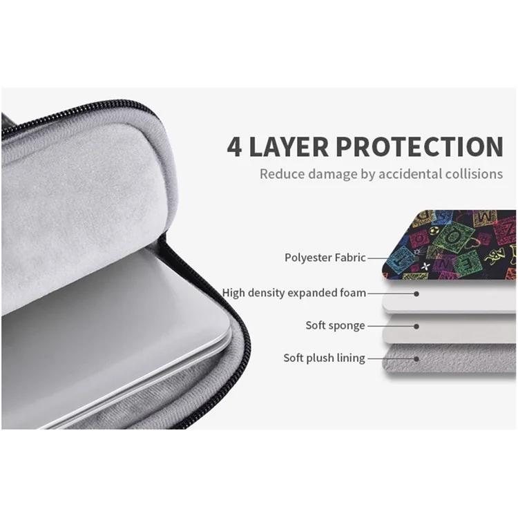 CANVASARTISAN H17-B01 for 14-inch Notebook Colorful Characters Patterned Polyester Handbag Cover Carrying Briefcase Shock-Proof Waterproof Handheld Laptop Handle Protective Sleeve Bag
