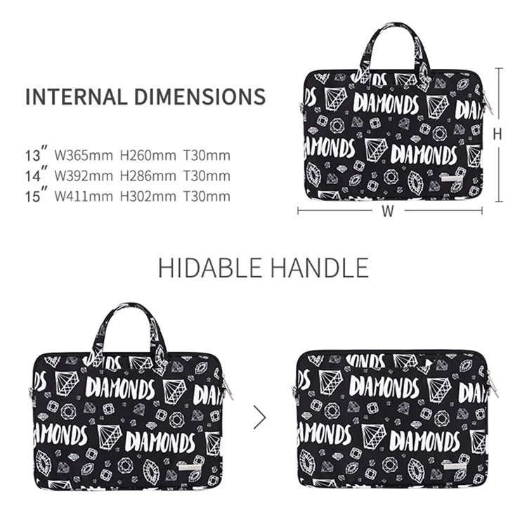 CANVASARTISAN H15-A01 15-inch Lightweight Diamond Pattern Laptop Carrying Bag Storage Sleeve with Shoulder Strap