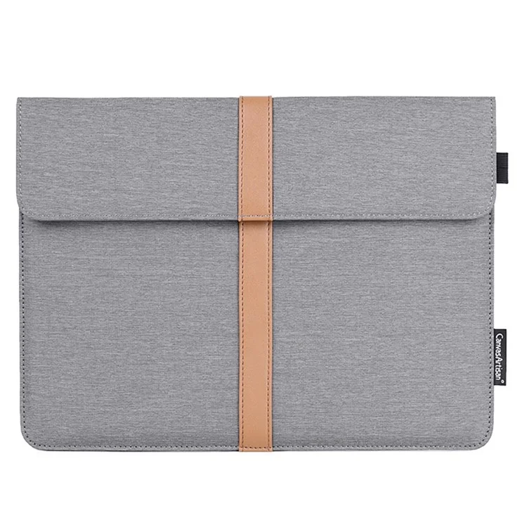 CANVASARTISAN L15-15 13-inch PU Leather Stripe Splicing Canvas Laptop Storage Sleeve Magnetic Flap Envelope Protective Pouch