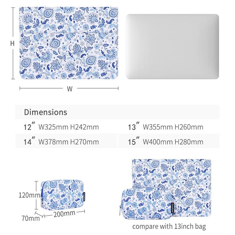 Canvasartisan E54-T0111 Manga Portátil Anti-scratch De 13 Pulgadas Patrón De Flores Azules De La Placa Magnética Magnora Notebook Case + Bolsa Pequeña
