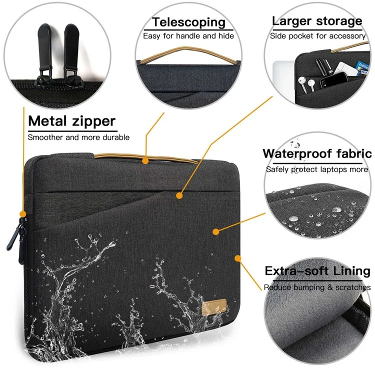 MA031 13.3-14 Pulgadas Anti-Scratch Notebook Computer Manga Bag Laptop Bag Bags De Estilo De Negocio Con Correa De Mango - Gris Oscuro