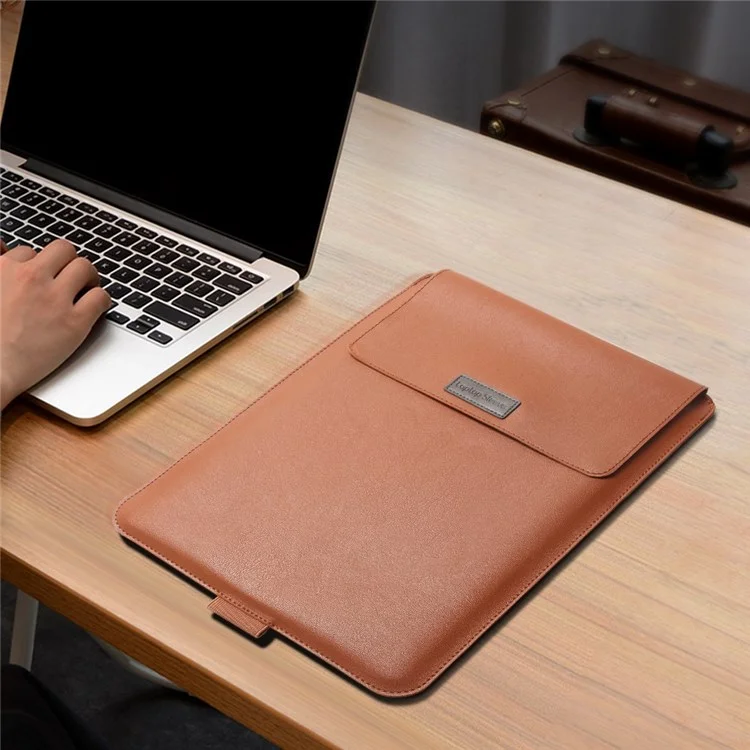 4Pcs/Set Anti-Drop PU Leather Sleeve Bag for 15/15.6-inch Laptops Shockproof Carry Case Portable Storage Bag with Stand/Handle Strap - Brown