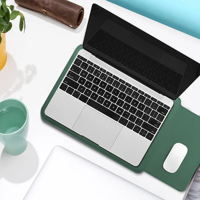 For 15''/15.6'' Laptop Storage Bag PU Leather Multifunction Mouse Pad Notebook Computer Sleeve Set - Grey