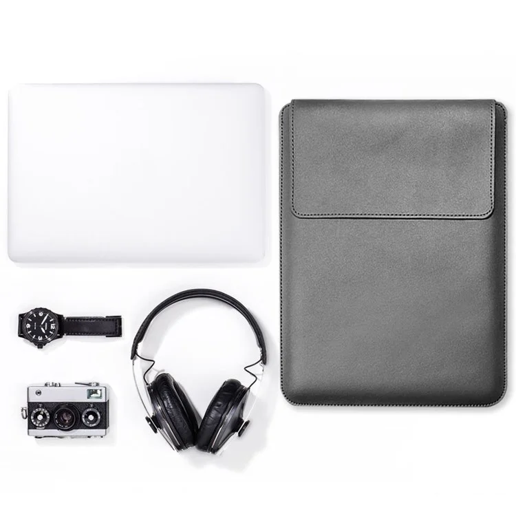 For 11''/12'' Ultra Thin Laptop Sleeve PU Leather Multifunction Mouse Pad Notebook Computer Storage Carrying Pouch - Grey