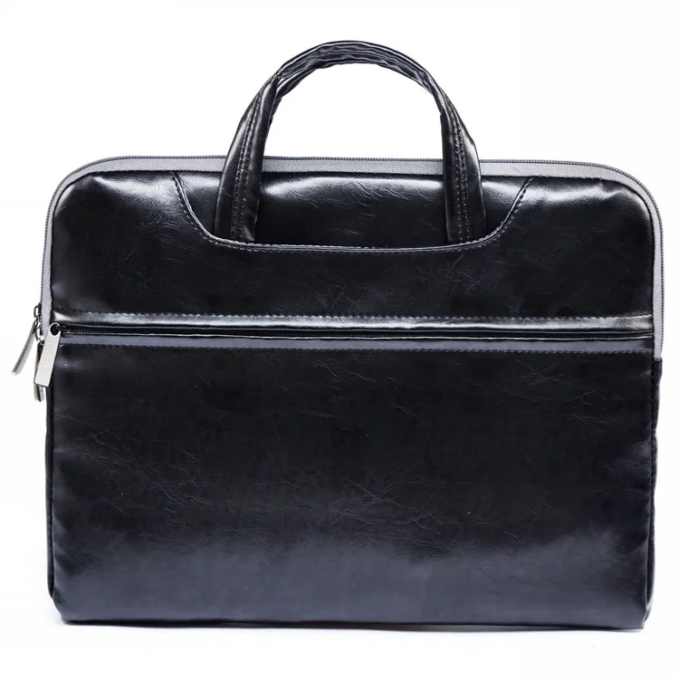 Lisen Case de Laptop de 13.3 Pulgadas Smooth PU Leaptop Manga de la Computadora Portátil Durable Bolsa de Transporte Con Correa Para Manija - Negro