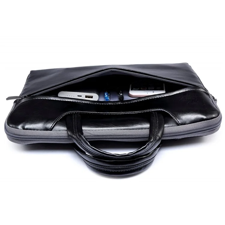 Lisen Case de Laptop de 13.3 Pulgadas Smooth PU Leaptop Manga de la Computadora Portátil Durable Bolsa de Transporte Con Correa Para Manija - Negro