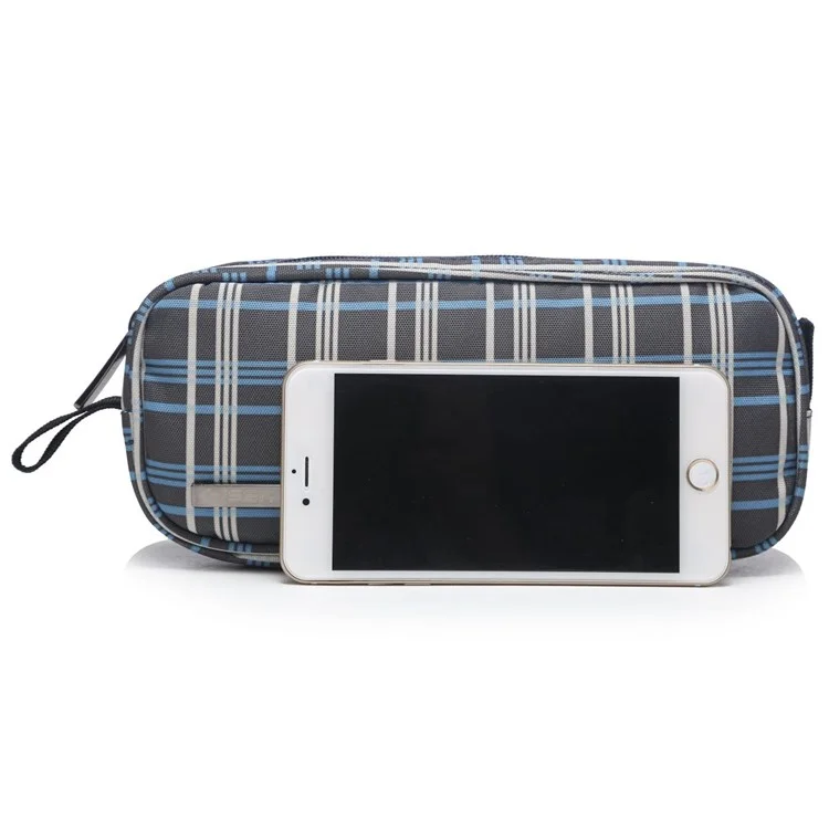 LISEN Digital Accessories Nylon Zipper Bag Data Cable U-disk Power Bank Charger Storage Bag - Purple/Blue