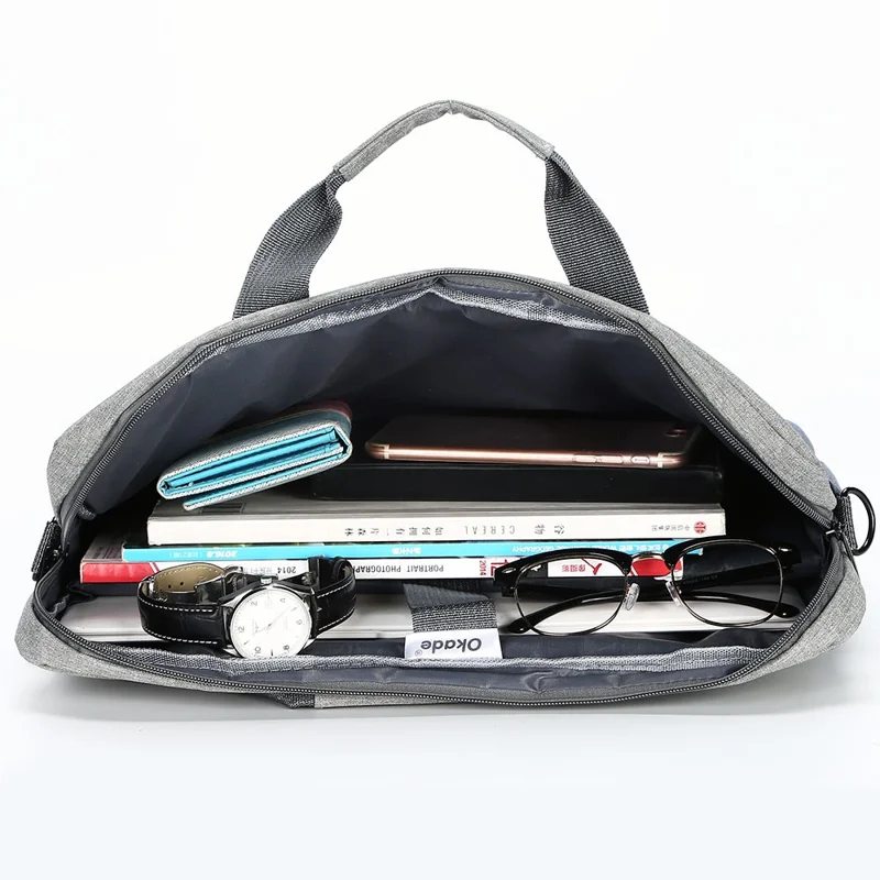 OKADE T52 15.6-inch Laptop Bag Shoulder Handbag Waterproof Notebook Pouch (With Shoulder Strap) - Light Grey