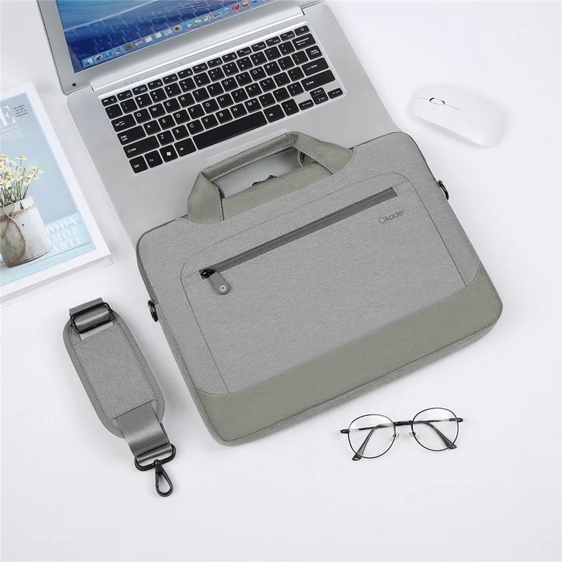 OKADE T62 Notebook Handbag for 15.4-16inch Laptop Shockproof Air Cushion Lining Protective Bag Storage Pouch (with Shoulder Strap) - Light Grey