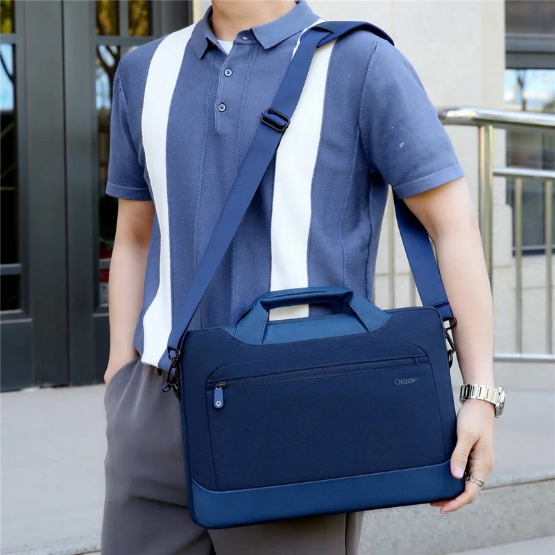 OKADE T62 Notebook Handbag for 15.4-16inch Laptop Shockproof Air Cushion Lining Protective Bag Storage Pouch (with Shoulder Strap) - Light Grey