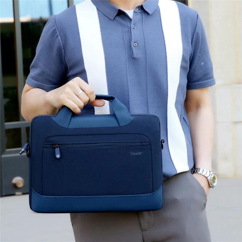 OKADE T62 Notebook Handbag for 15.4-16inch Laptop Shockproof Air Cushion Lining Protective Bag Storage Pouch (with Shoulder Strap) - Light Grey