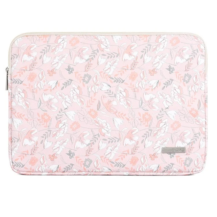 CANVASARTISAN G4-01 15-inch Laptop Shockproof Zipper Bag Flower and Leaves Print PU Leather Notebook Protective Sleeve