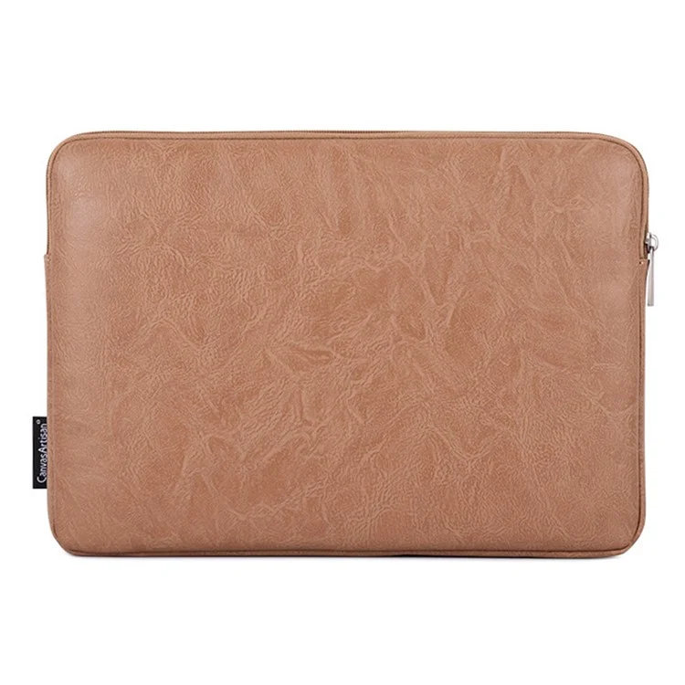 CANVASARTISAN G31-36 11-inch Laptop Soft Lining Carrying Bag Leopard Print PU Leather Notebook Protective Sleeve - Khaki