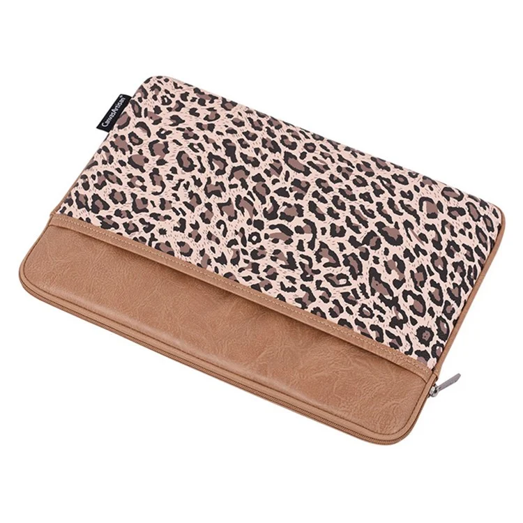 CANVASARTISAN G31-36 11-inch Laptop Soft Lining Carrying Bag Leopard Print PU Leather Notebook Protective Sleeve - Khaki