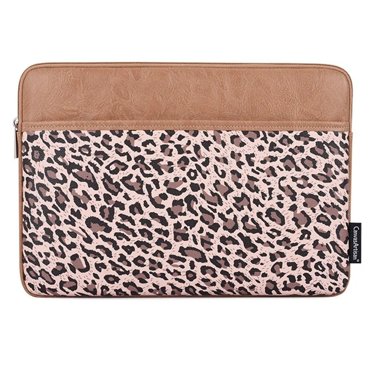 CANVASARTISAN G31-36 14-inch Notebook Splash Proof Protective Sleeve Leopard Print Laptop Portable Zipper Bag - Khaki