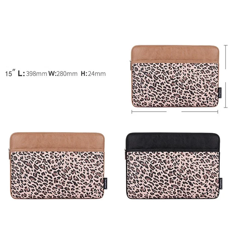 Canvasartisan G31-36 de 15 Pulgadas Laptop a Prueba de Choque Bag de la Cremallera Leopardo PU PU Lootboy Manga Protectora - Caqui