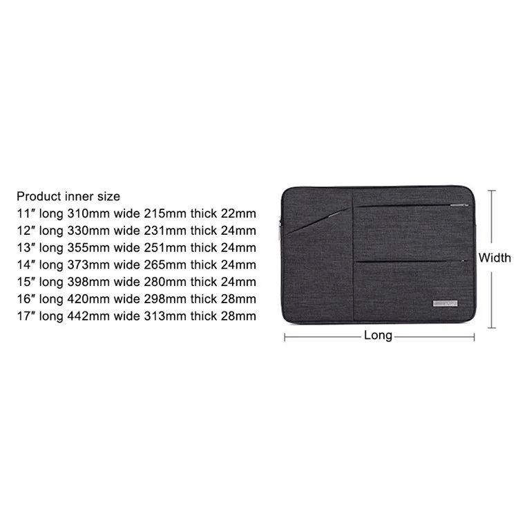 CANVASARTISAN L2-08 11-inch Notebook Sac de transport antichoc Sac étanche pour ordinateur portable avec fermeture éclair (avec poignée) - Noir