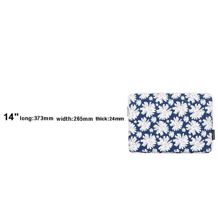 CANVASARTISAN H34-01 14-inch Notebook Protective Sleeve for Travel / Office / School Flower Print Laptop Zipper Bag