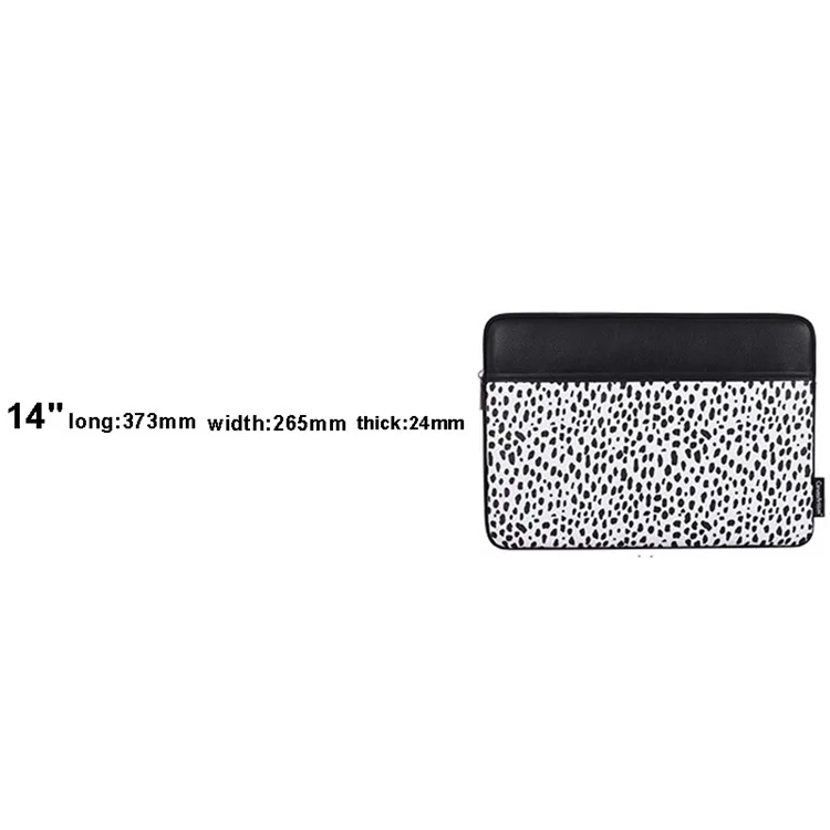 CANVASARTISAN G36-36 14-inch Black Spotted PU Leather Notebook Protective Sleeve Front Pocket Design Laptop Zipper Bag