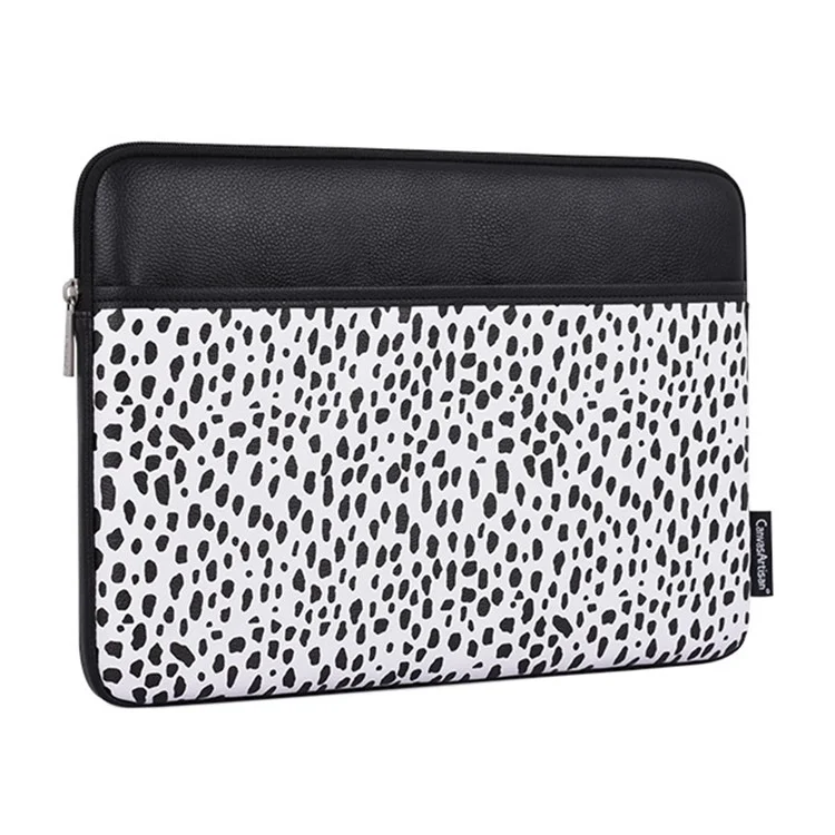 CANVASARTISAN G36-36 15-inch Laptop Portable Zipper Bag with Front Pocket PU Leather Black Spotted Notebook Protective Sleeve