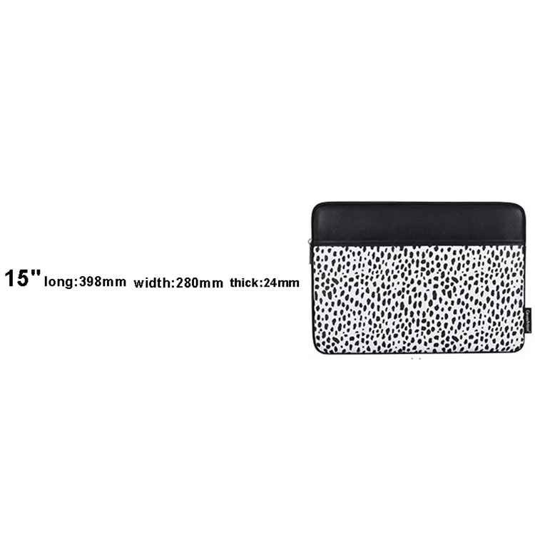 CANVASARTISAN G36-36 15-inch Laptop Portable Zipper Bag with Front Pocket PU Leather Black Spotted Notebook Protective Sleeve