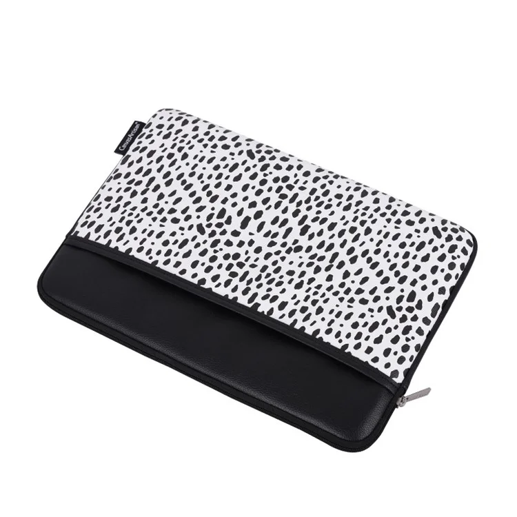 CANVASARTISAN G36-36 15-inch Laptop Portable Zipper Bag with Front Pocket PU Leather Black Spotted Notebook Protective Sleeve