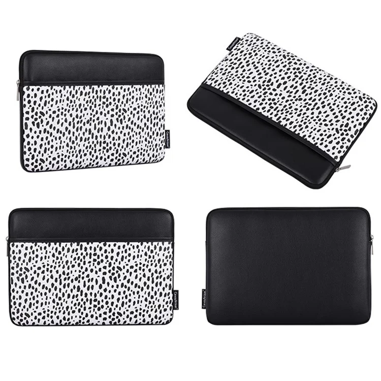 CANVASARTISAN G36-36 15-inch Laptop Portable Zipper Bag with Front Pocket PU Leather Black Spotted Notebook Protective Sleeve