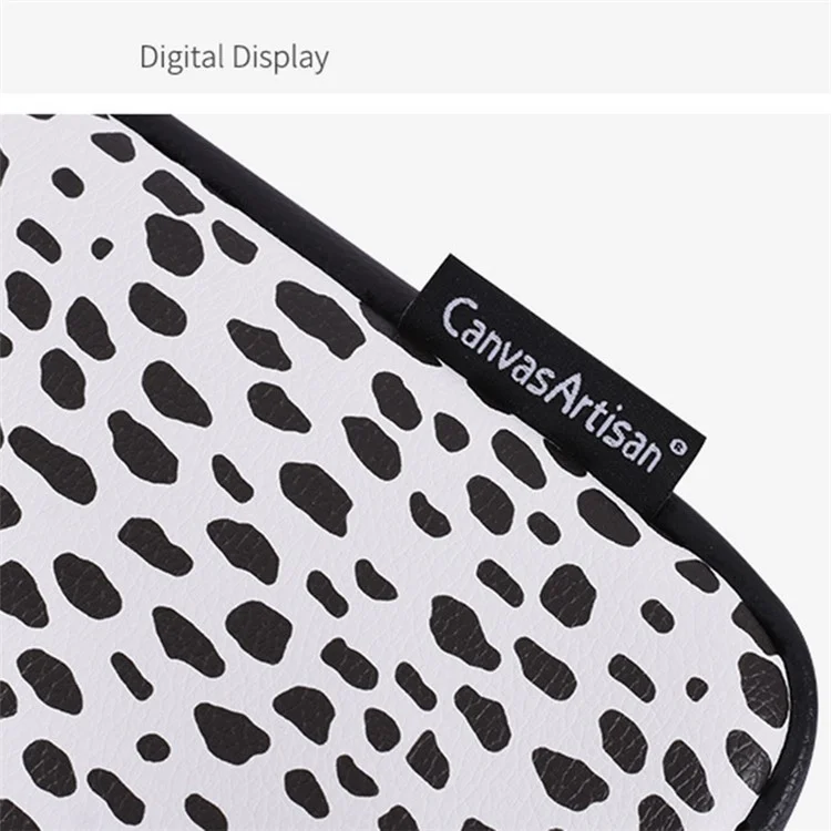 CANVASARTISAN G36-36 15-inch Laptop Portable Zipper Bag with Front Pocket PU Leather Black Spotted Notebook Protective Sleeve