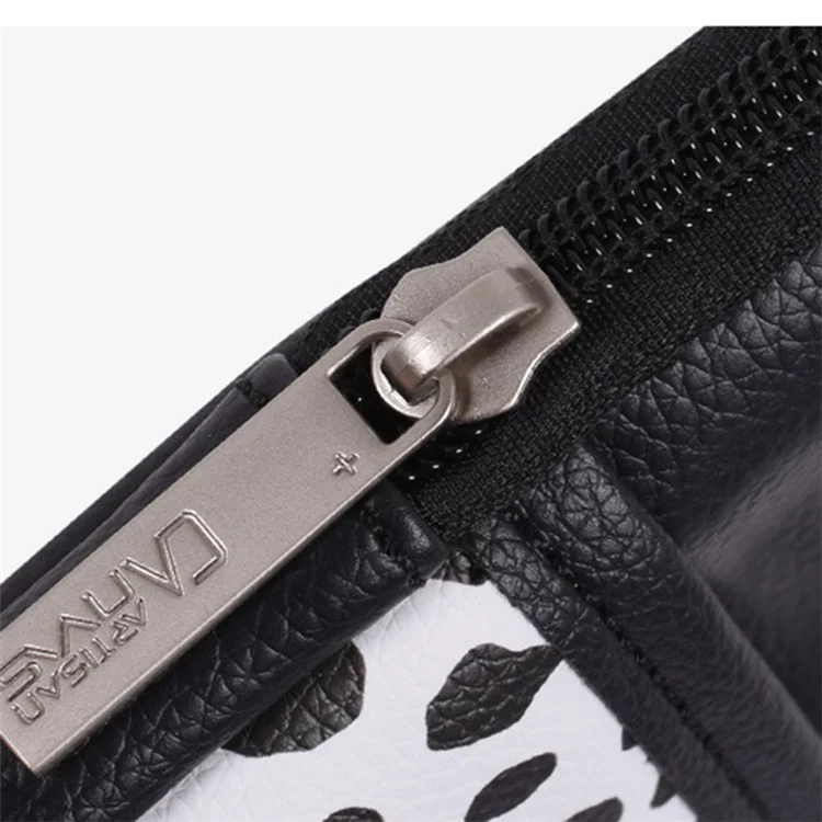 CANVASARTISAN G36-36 15-inch Laptop Portable Zipper Bag with Front Pocket PU Leather Black Spotted Notebook Protective Sleeve