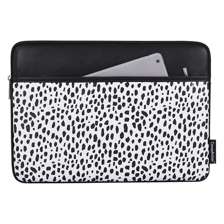 CANVASARTISAN G36-36 15-inch Laptop Portable Zipper Bag with Front Pocket PU Leather Black Spotted Notebook Protective Sleeve