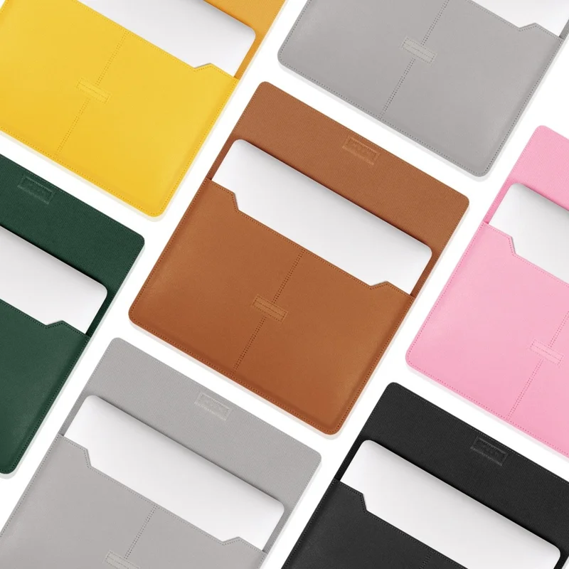 15 Inch Multifunction Laptop Sleeve for MacBook Large PU Leather Mouse Pad Notebook Computer Storage Pouch Handbag - Yellow