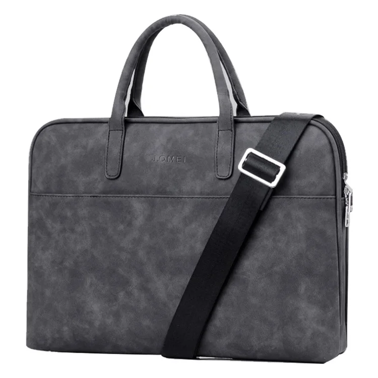 j. Qmei 933# 13 '' Laptop Handbag PU PU Cuero Notebook Bolsa de Manga de la Computadora Con Estribo de Hombro, Versión de Actualización - Negro