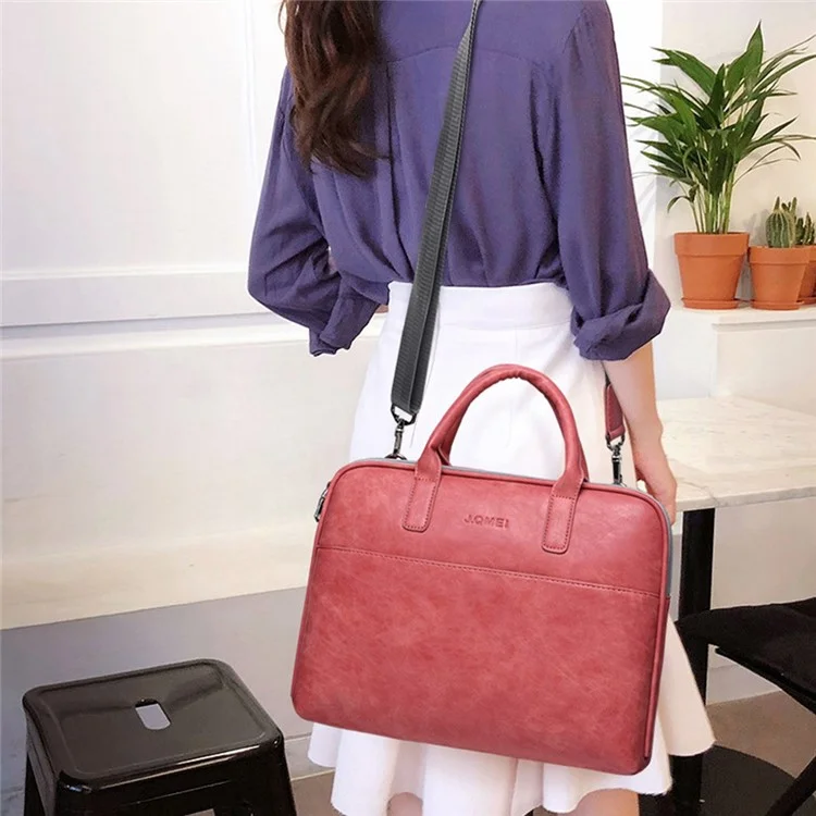 j. Qmei 933# 13 '' Laptop Handbag PU PU Cuero Notebook Bolsa de Manga de la Computadora Con Estribo de Hombro, Versión de Actualización - Negro