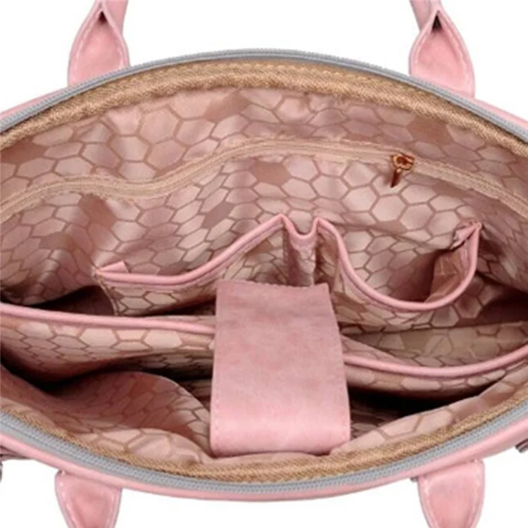 J.QMEI 933# 13'' Notebook Computer Protective Sleeve Laptop Handbag Zipper Bag with Small Bag and Shoulder Stap, Upgrade Version - Pink